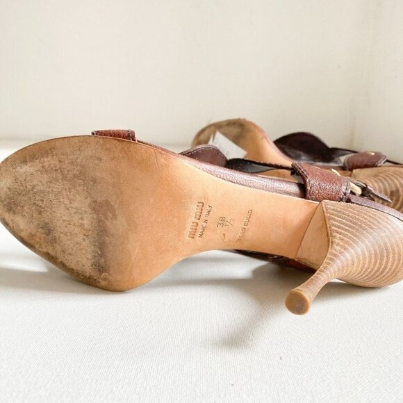 MIU MIU Brown Leather  Faux Turquoise High Heel Sandals 38.5 - Picture 8 of 8
